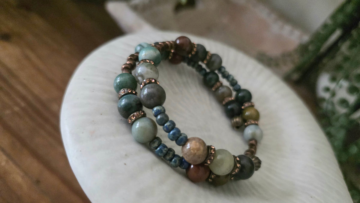 Wire Wrap Bracelet (Ocean Jasper)