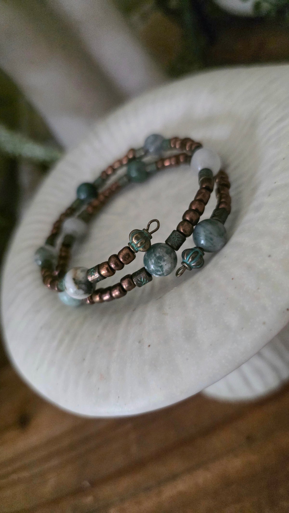Wire Wrap Bracelet (Moss Agate)