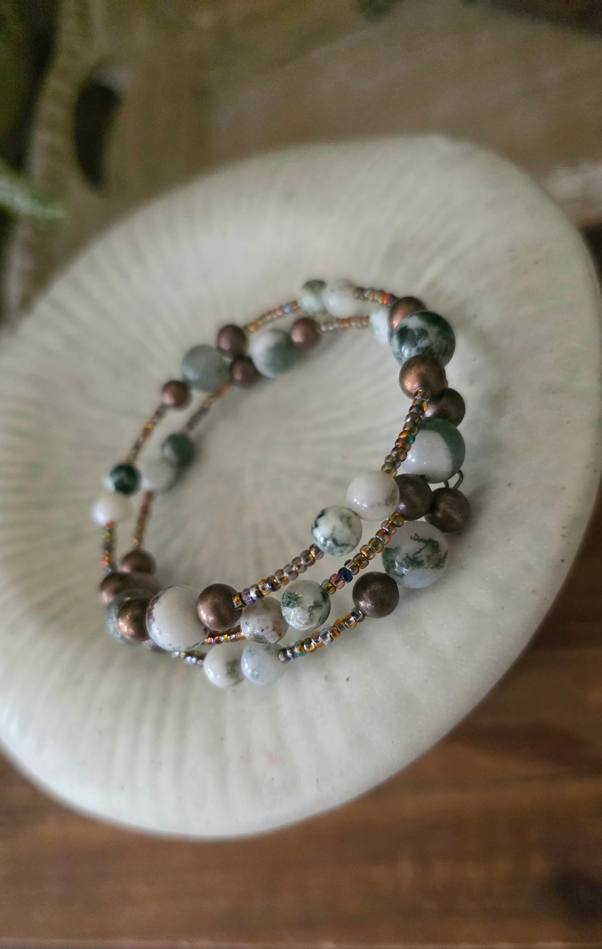 Wire Wrap Bracelet (Moss Agate)