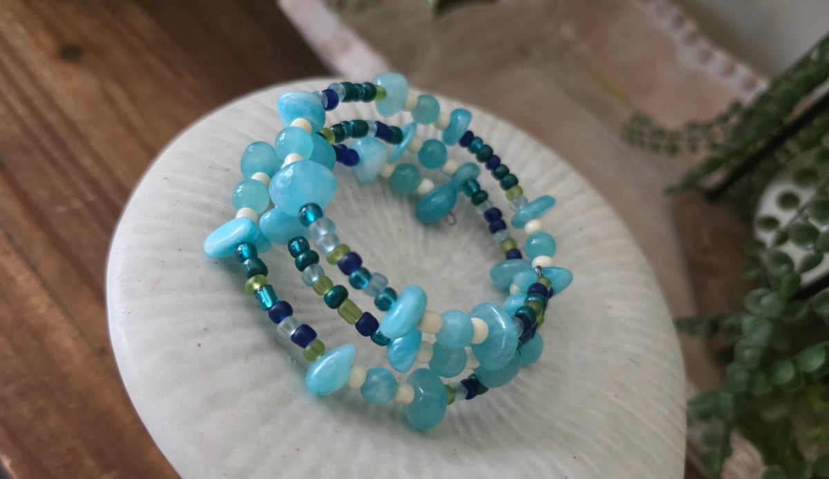 Wire Wrap Bracelet – Amazonite, Blue & Black (One of a Kind)