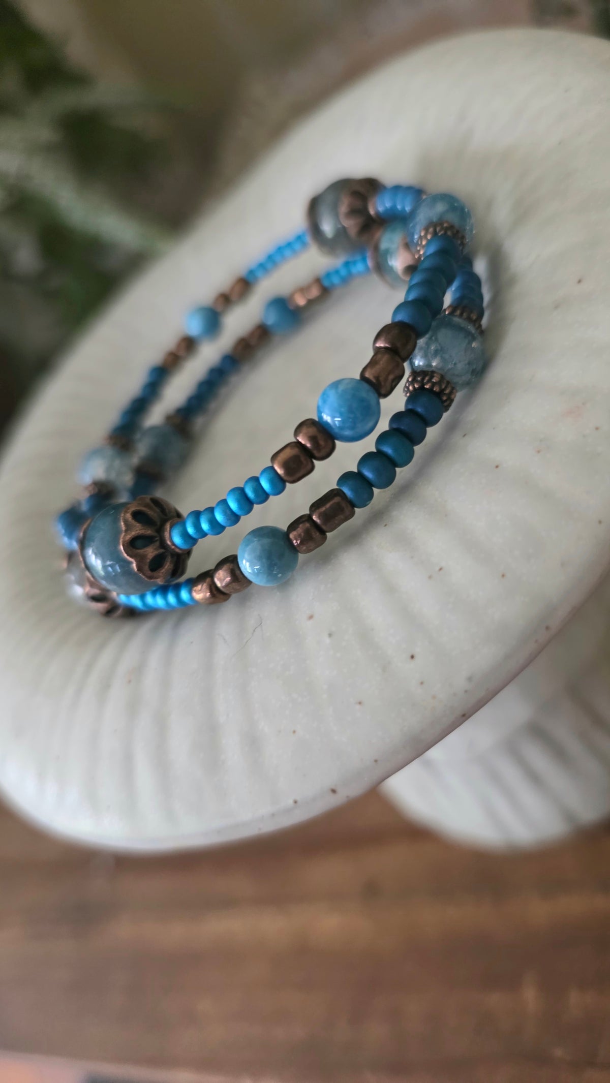 Wire Wrap Bracelet – Blue Apatite, Turquoise & Earth Tones (One of a Kind)