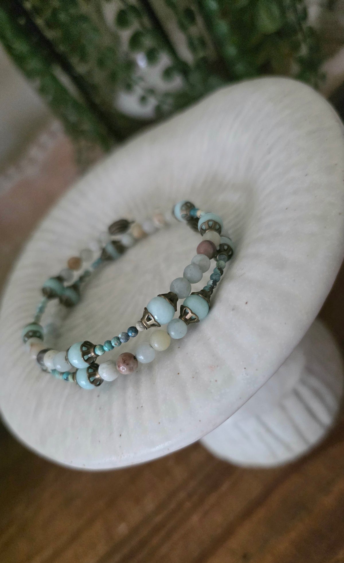 Wire Wrap Bracelet – Amazonite & Chrysocolla, Style B (One of a Kind)